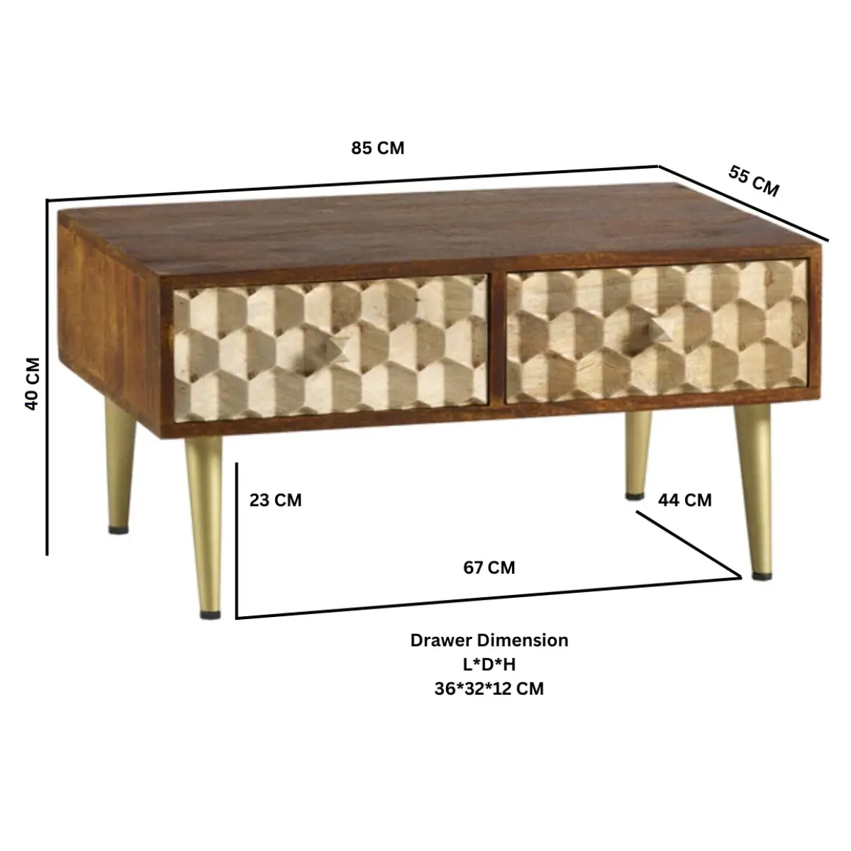 Indian Hub Edison Coffee Table With 2 Drawers - Coffee Table