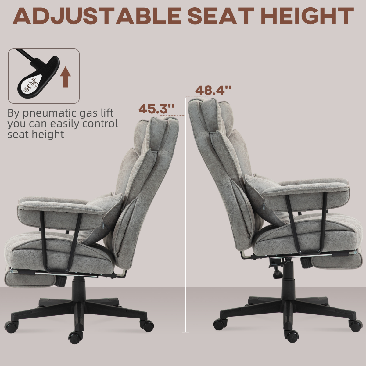HOMCOM Office Chair 16cm Padding Footrest For Home Office with 16 cm padding and gas lift.