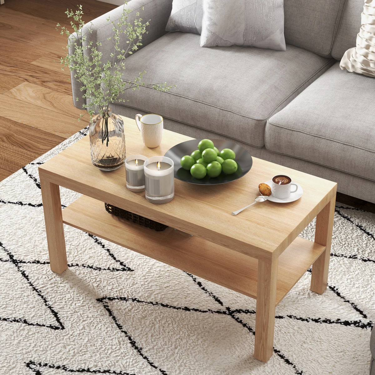HOMCOM Coffee Table Rectangular 110 X 60 Cm With Storage And Open Shelf Natural Finish For Living Room by HOMCOM