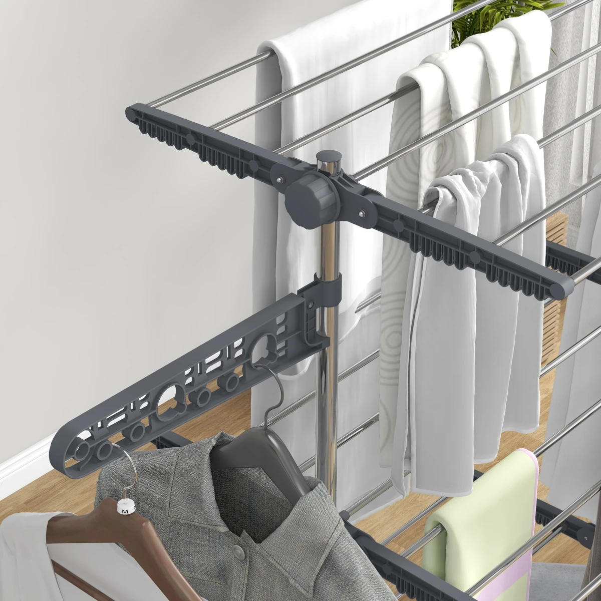 HOMCOM 3 Tier Large Clothes Airer 64.8cm Wheeled For Home by HOMCOM