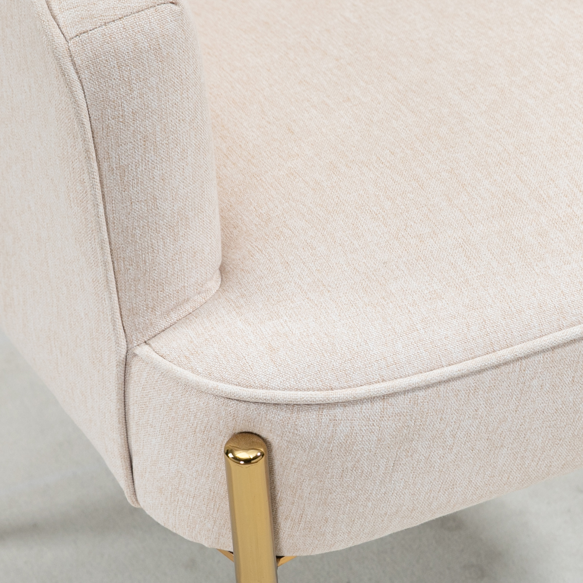 Premium Fabric Armchair Tub Chair Gold Legs For Living Room by Home Symphony in beige fabric upholstery with gold legs.