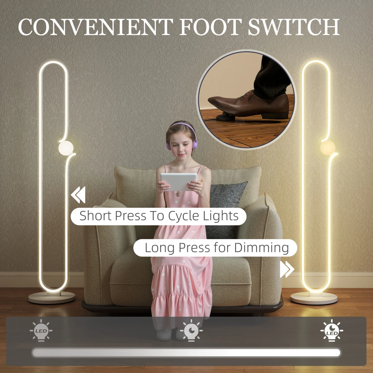 N/A Premium Floor Lamp Tall LED Note Shade Home - Lamp