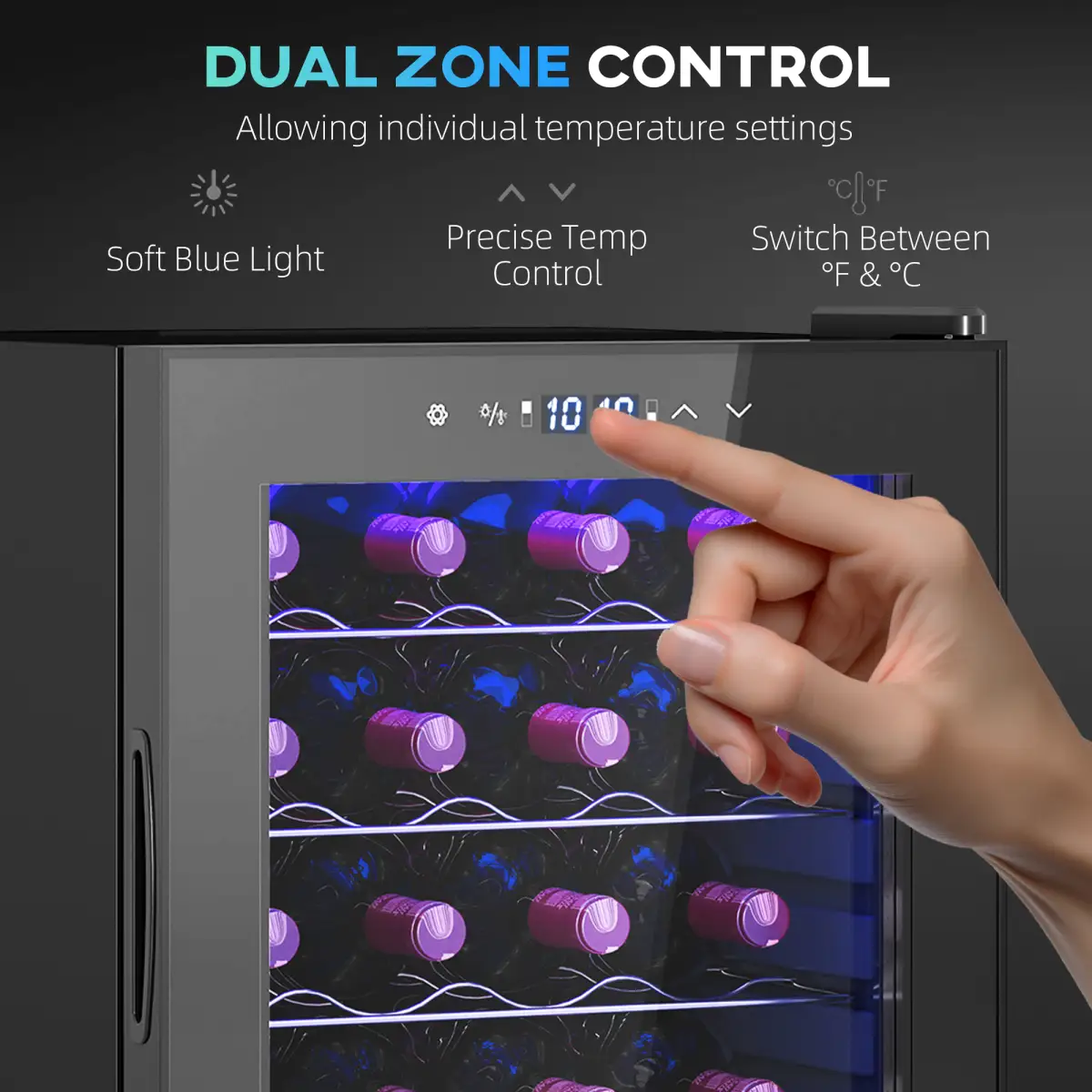 HOMCOM HOMCOM 86L Dual Zone Wine Cooler with Adjustable Temperature Control, Black - Wine Rack
