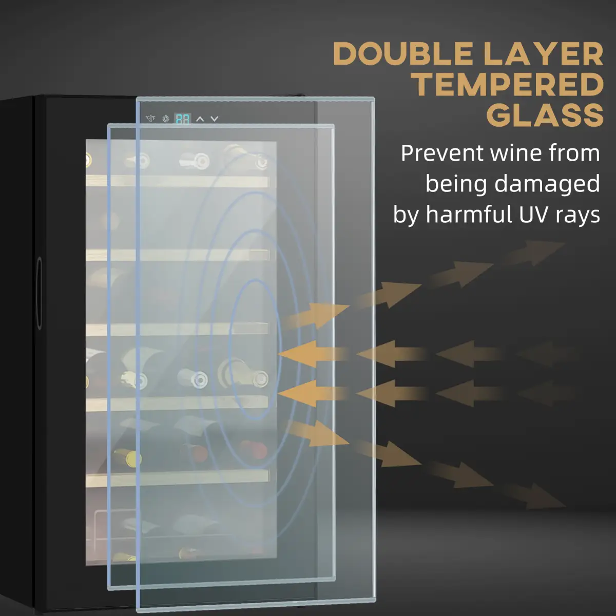 HOMCOM 24 Bottles Wine Fridge with Glass Door Digital Touch Screen Control LED Light - Wine Rack
