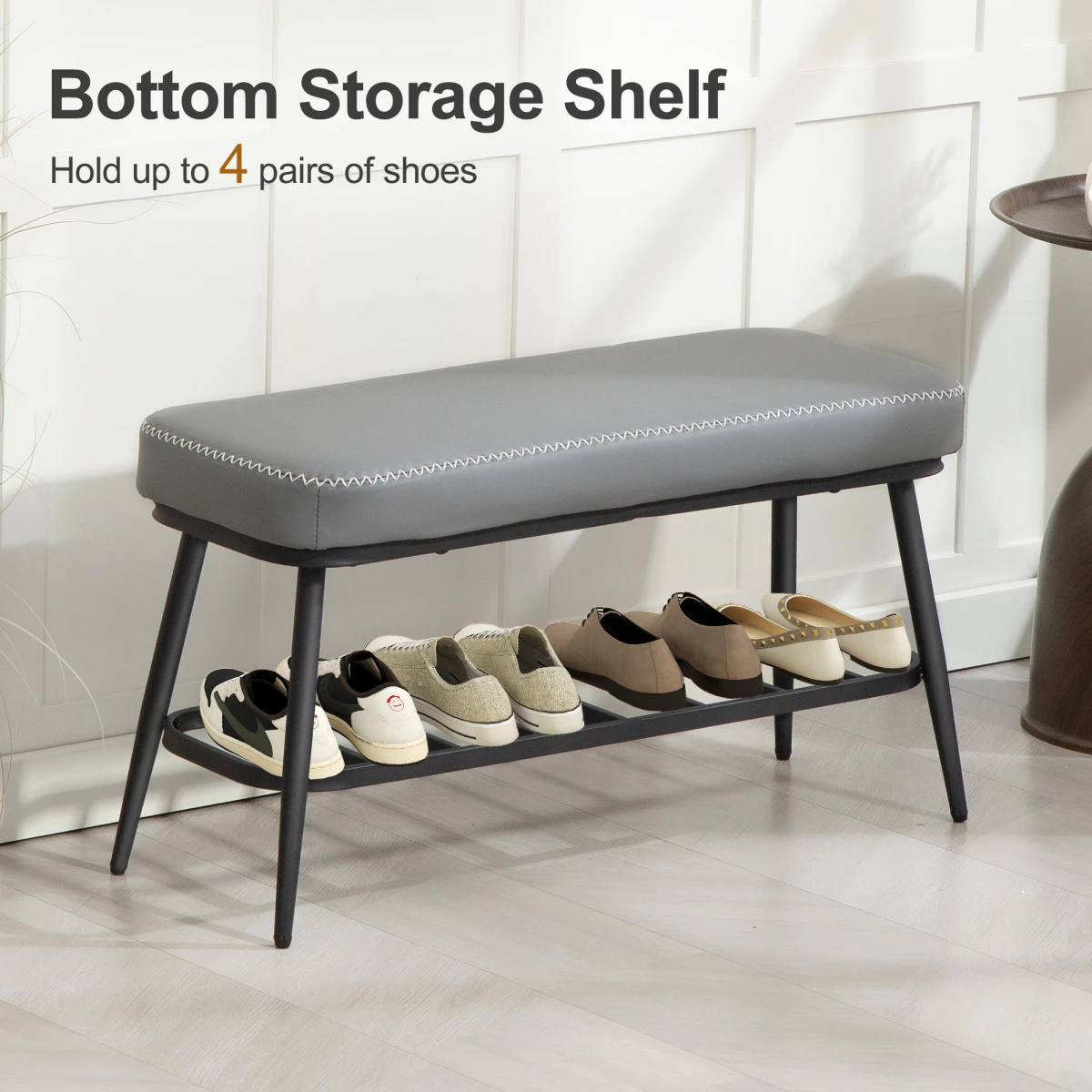N/A Premium PU Leather Storage Bench 7cm Cushion Home - Shoe Storage