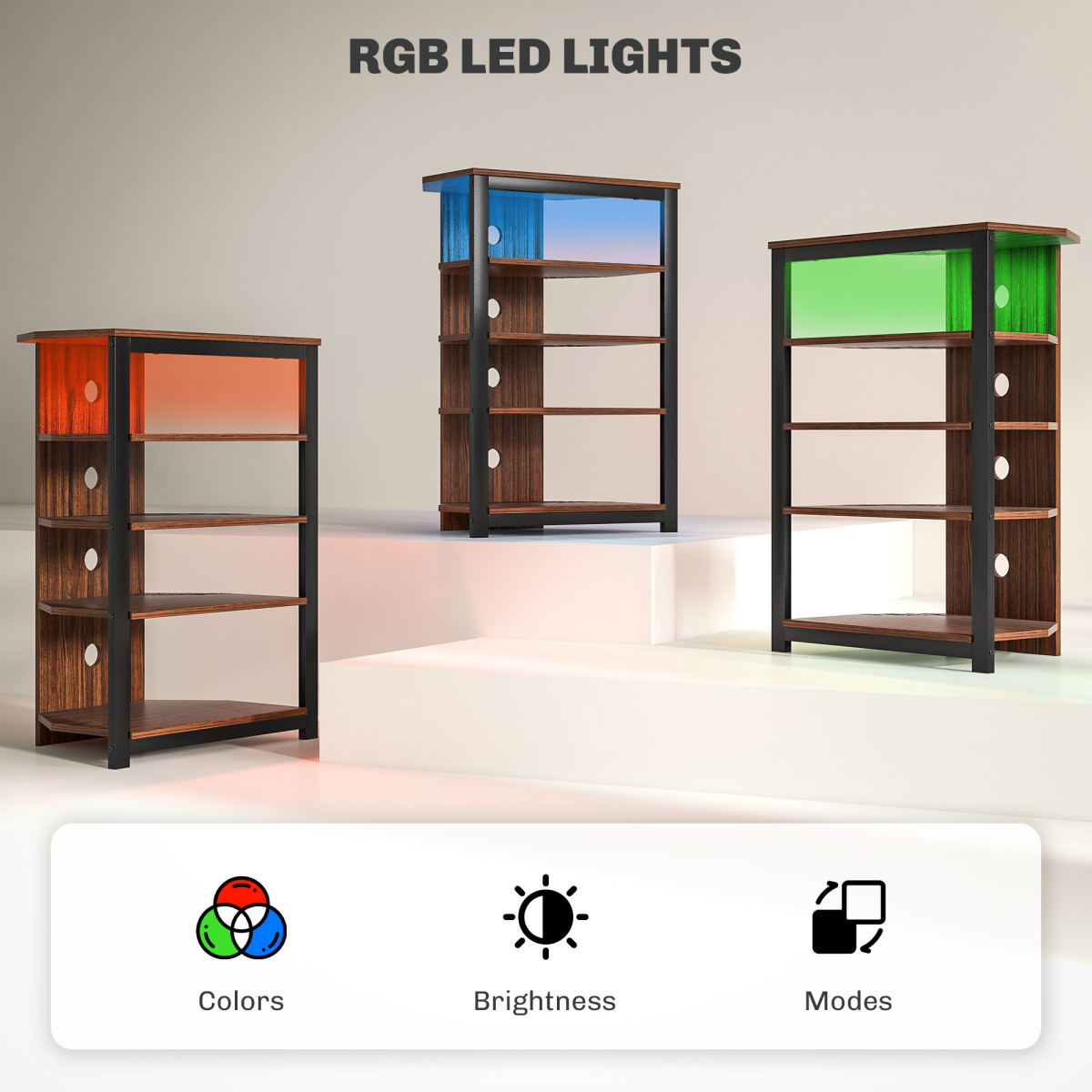 HOMCOM TV Stand with four-tier shelves and RGB LED lighting for a 29-inch TV; corner design with open storage.