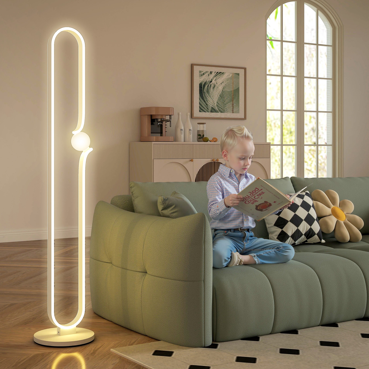 Brighten your space with the HOMCOM Dimmable LED Floor Lamp with Glass Night Light, Foot Switch, White, featuring stylish design.