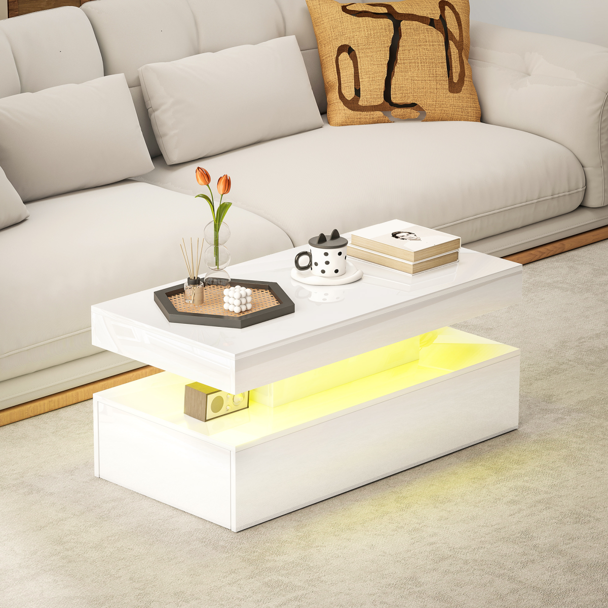 HOMCOM LED Coffee Table With RGB Light Living Room