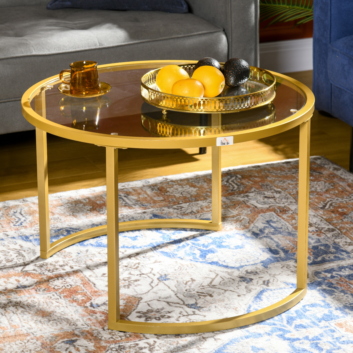 HOMCOM Nesting Tables GlassTop TwoSize LivingRoom - HOMCOM - Home Symphony