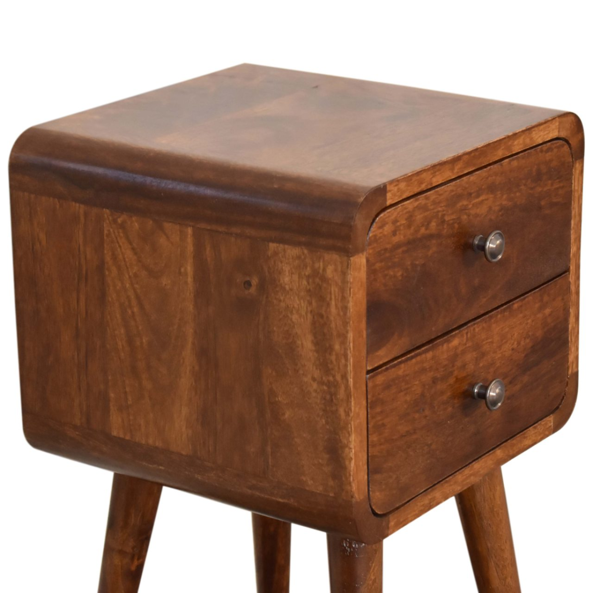 Artisan Solid Mango Wood Mini Chestnut Bedside Table With Curved Edges For Small Spaces - Artisan Furniture - Home Symphony