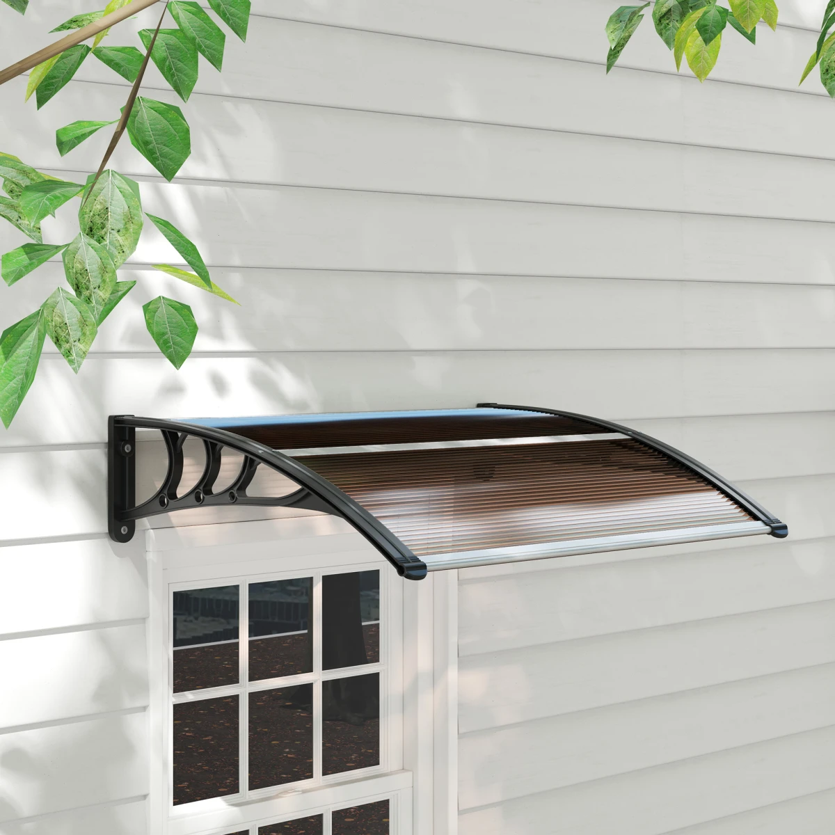 Outsunny Curved Polycarbonate Porch Canopy Awning Universal Fit UV Protection Front Door Brown by Outsunny