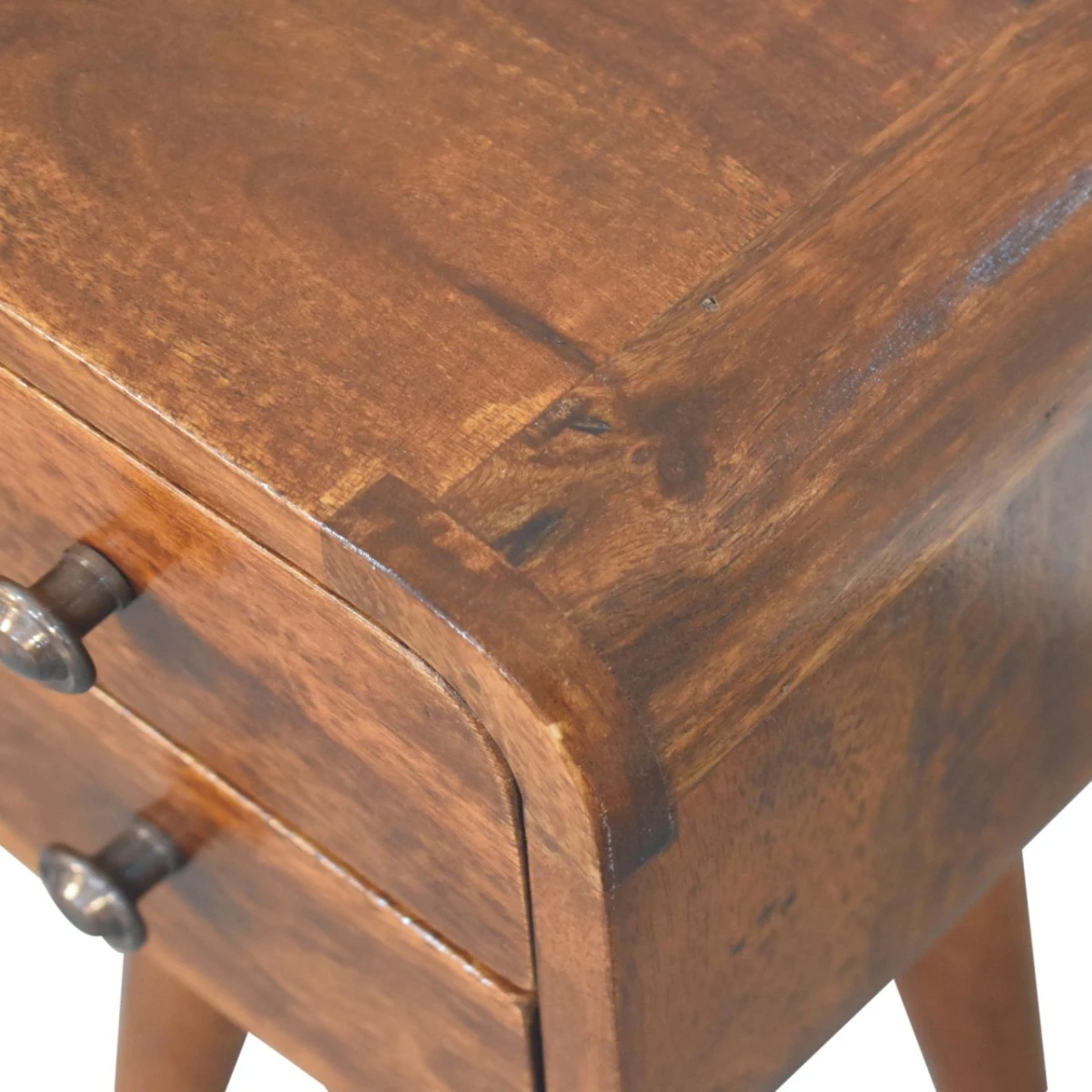 Artisan Bedside Table Mini Curved Mango Wood One Drawer Chestnut Finish For Small Bedrooms by Artisan Furniture