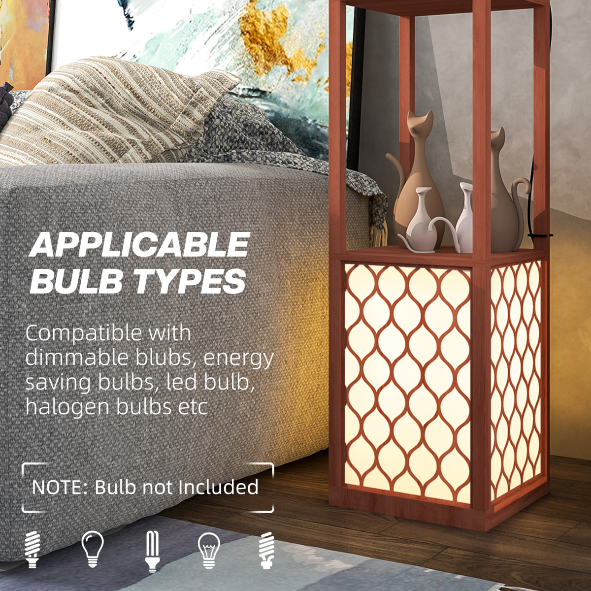 HOMCOM 2-Light Modern Floor Lamp with Shelves for Living Room, Bedroom, Brown offers stylish storage and soft lighting.