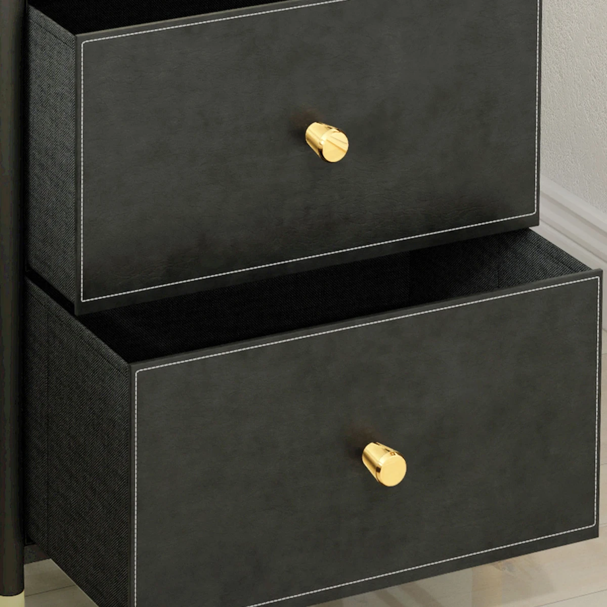 HOMCOM HOMCOM Three-Drawer Chest Faux Leather Fronts Gold Accents For Bedroom And Living Room - Chest of Drawers