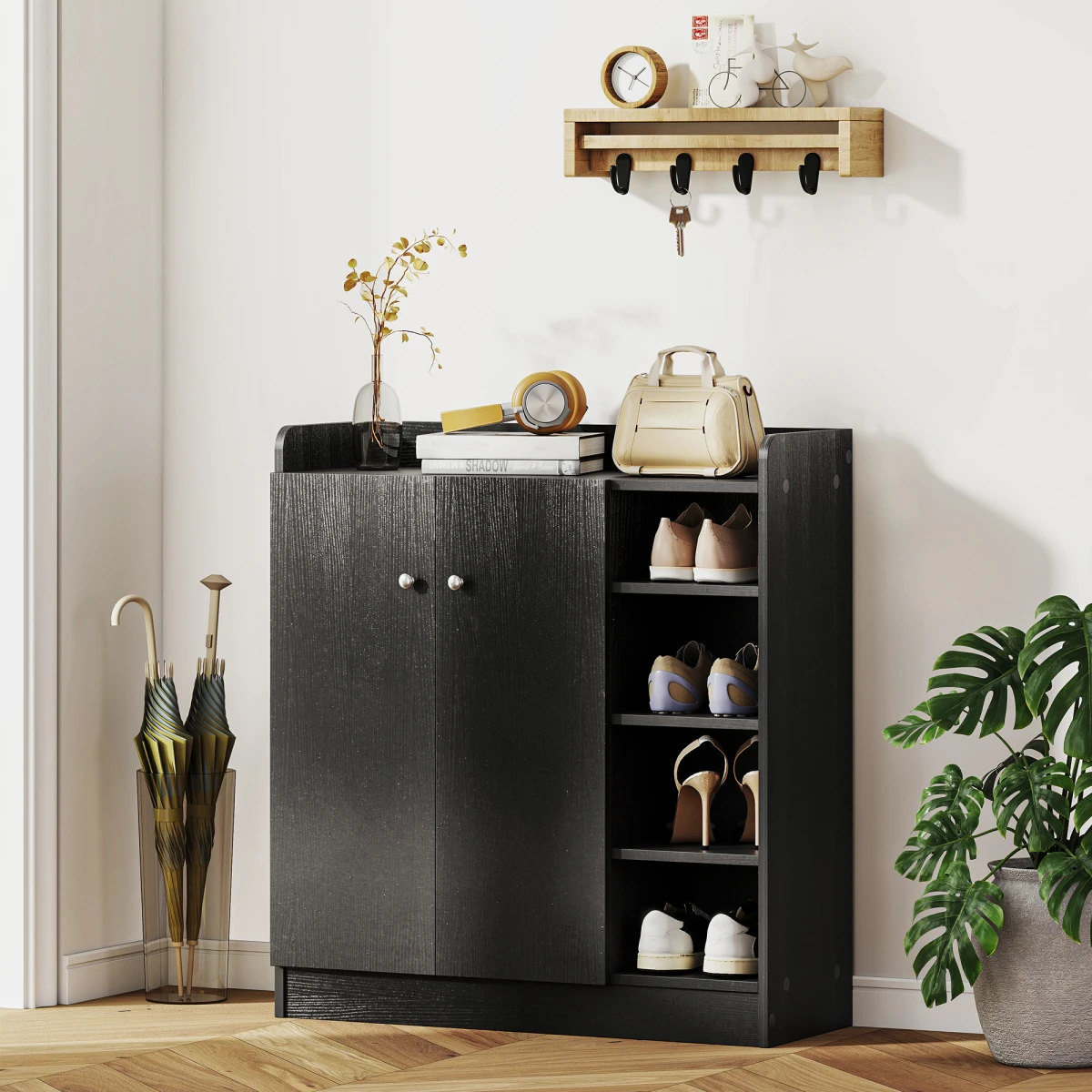 HOMCOM Shoe Cabinet 4-Tier Adjustable Entryway by HOMCOM