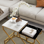HOMCOM HOMCOM Nest Of Tables Two Piece Set Marble Effect Tops Gold Tone Steel Frame For Living Room - Coffee Table