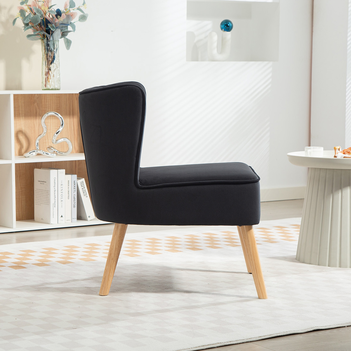 HOMCOM Velvet Tub Chair Compact Padding For Living Room in black velvet, armless with wooden angled legs