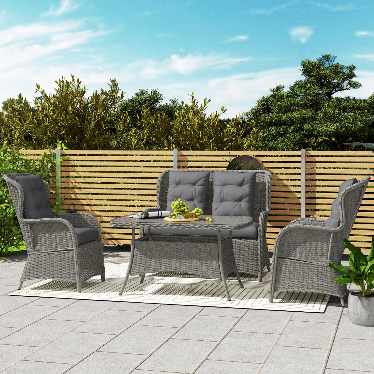 Outsunny Rattan Sofa Set Four Piece Tempered Glass Patio - Outsunny - Home Symphony