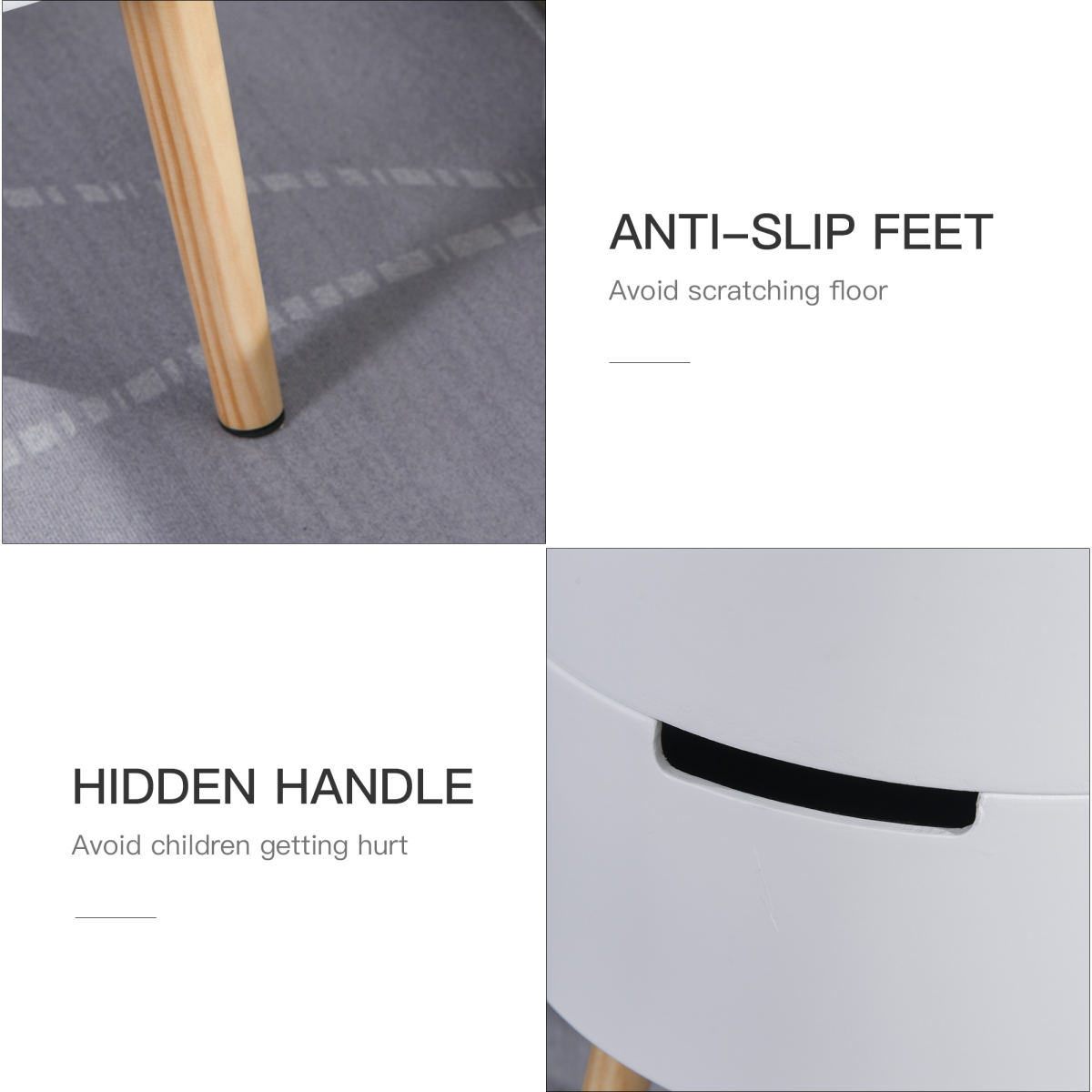 Premium White Circular Side Table Dia 16In Height 20In Removable Top Tray Dual Storage Nightstand And Coffee Table