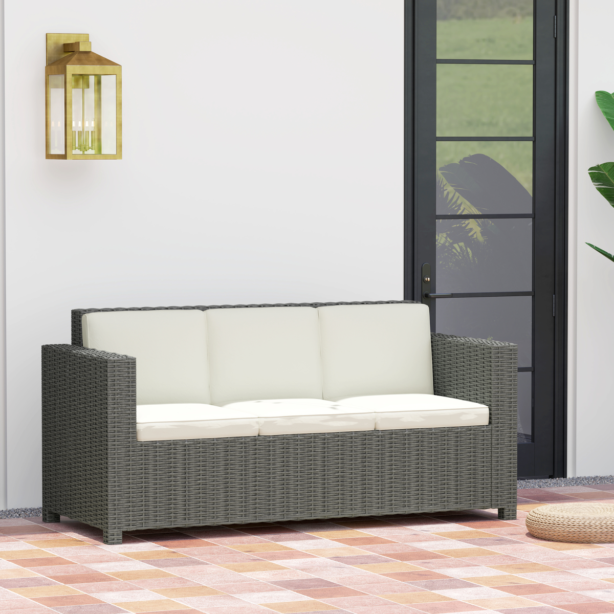 Outsunny Rattan 3 Seat Sofa Cushions 10cm Thick Outdoor - Outsunny - Home Symphony