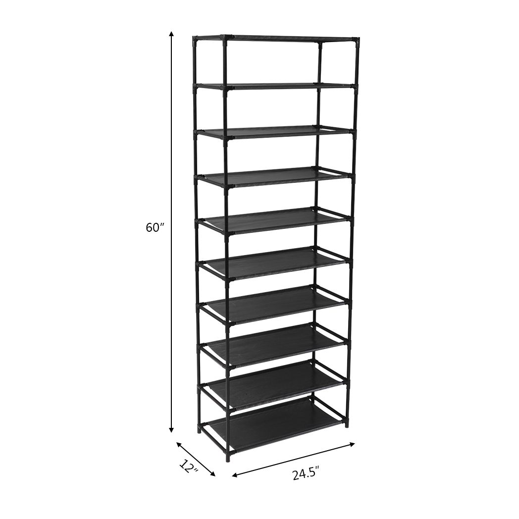 10 Tier Stackable Shoe Rack Storage Shelves - Stainless Steel Frame Holds 50 Pairs Of Shoes - N/A - Home Symphony