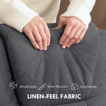 HOMCOM Rocker Recliner Standard Size Footstool For Home linen-feel fabric close-up with hands touching upholstery.