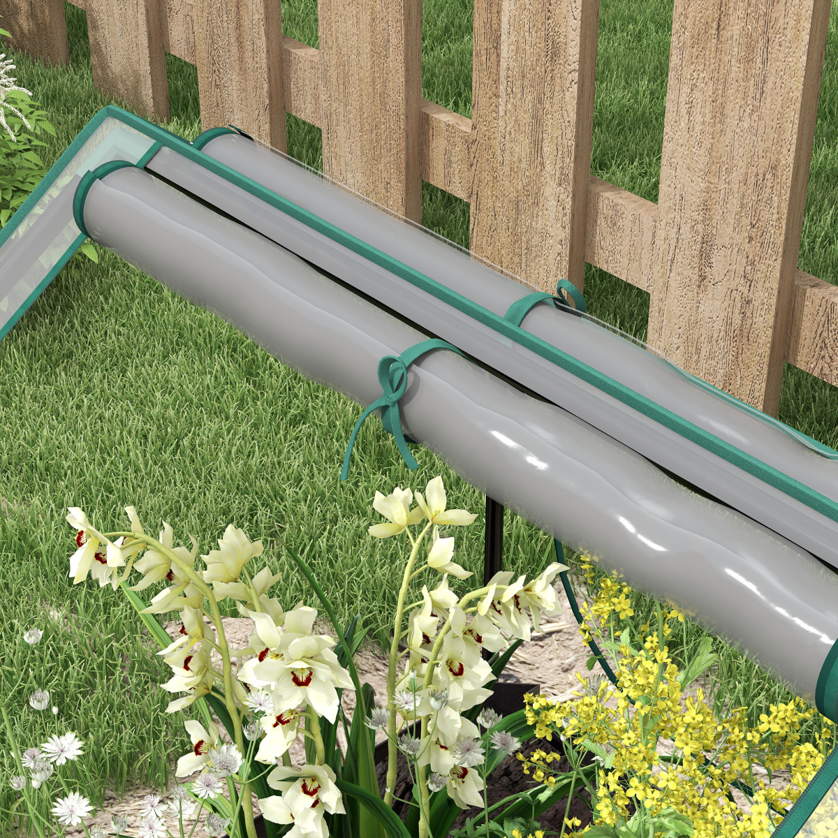 Outsunny raised garden bed with clear greenhouse cover and galvanized frame for patios or gardens