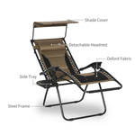 Zero Gravity Lounger Chair Full Size Lockable Recline Canopy Shade Cup Holder Tray Outdoor Patio Relaxation by Outsunny