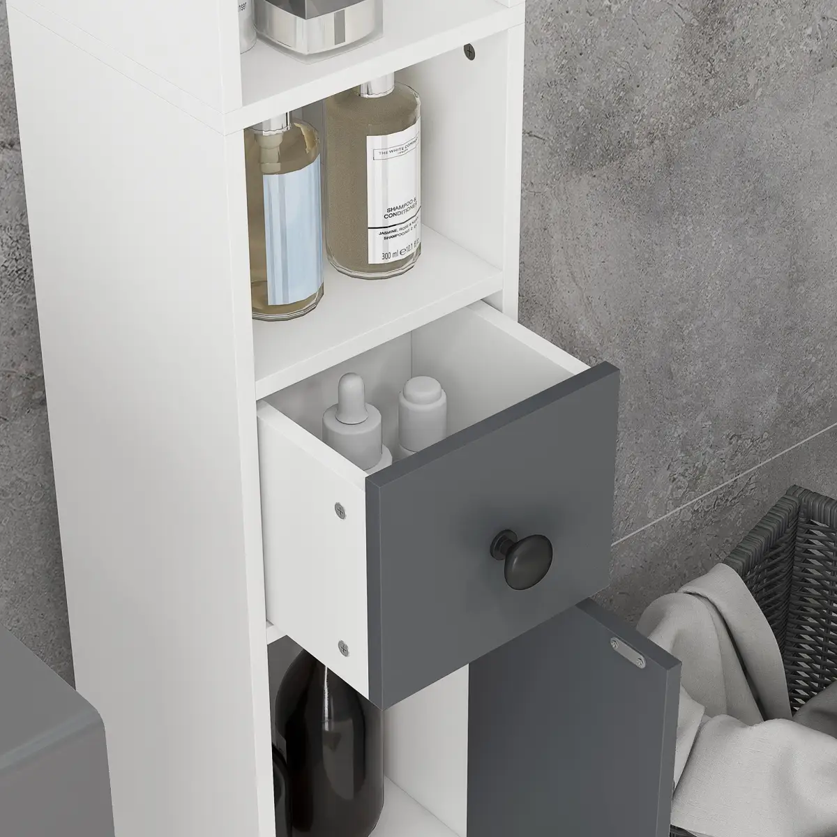 kleankin kleankin Slim Bathroom Cabinet, Toilet Roll Storage w/ Open Shelves, Grey - Display Cabinet