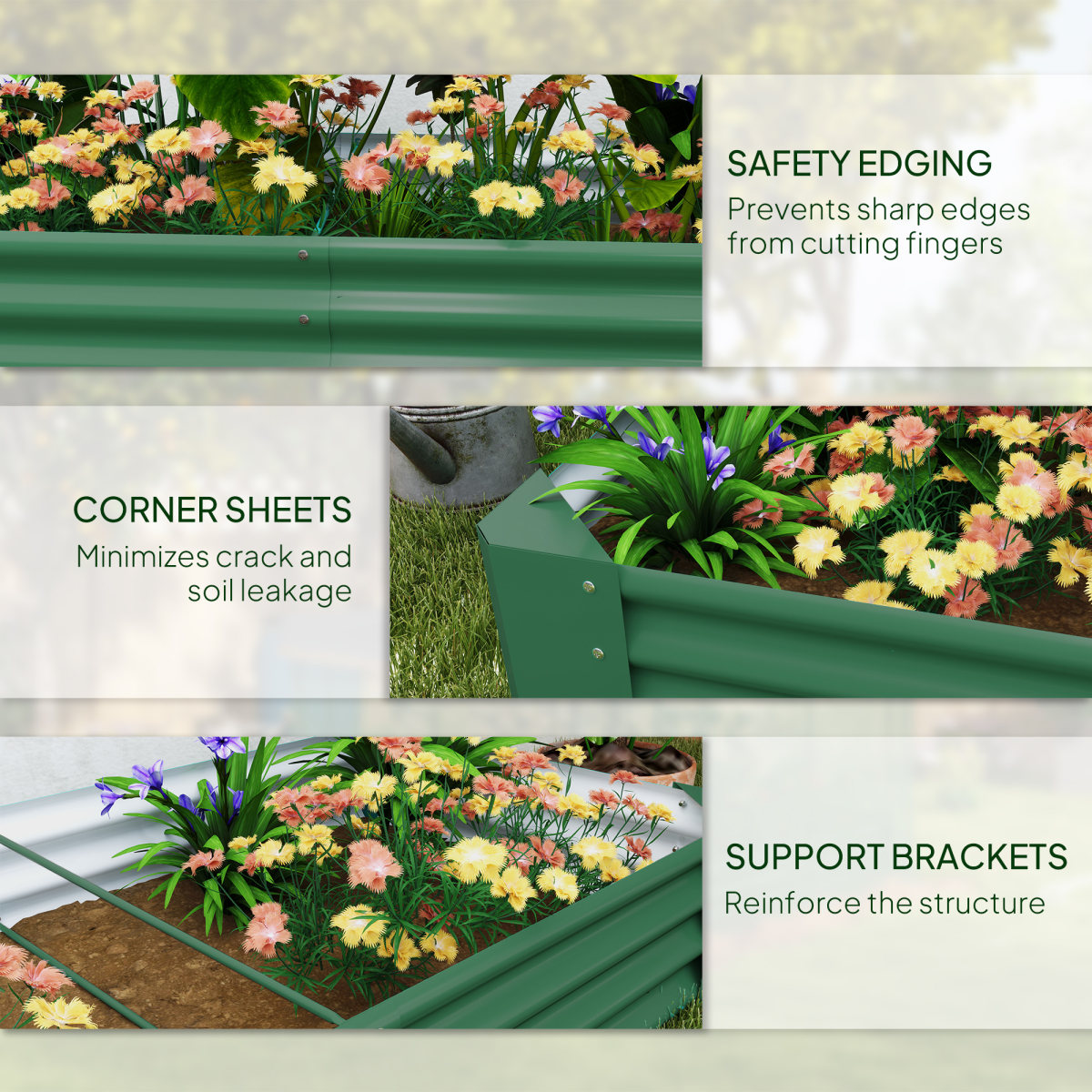 Outsunny green galvanised steel raised bed planter 180x90x30cm with safety edging, corner sheets, and brackets