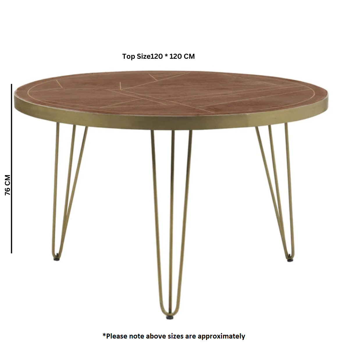 Dark Gold Round Dining Table Dia 48in Inlaid Metal For Homes - Indian Hub - Home Symphony