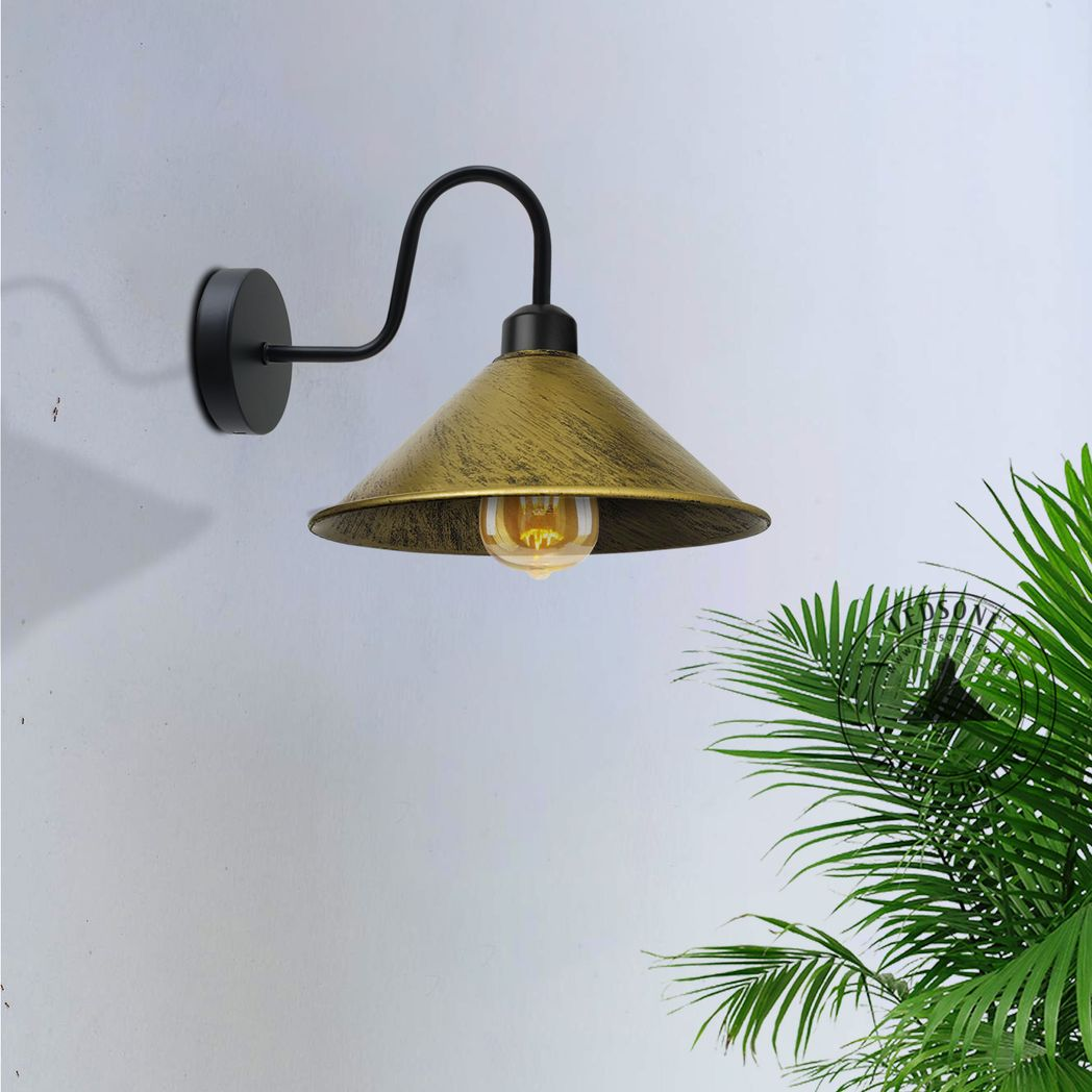Brushed Brass Wall Light Cone Shade Swan Neck Sconce Home — warm, elegant cone shade lamp with swan neck