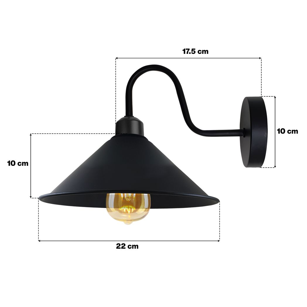 Black Gold Wall Light Fixture Standard Dimmable Home Decor by Home Symphony with curved arm and cone shade.
