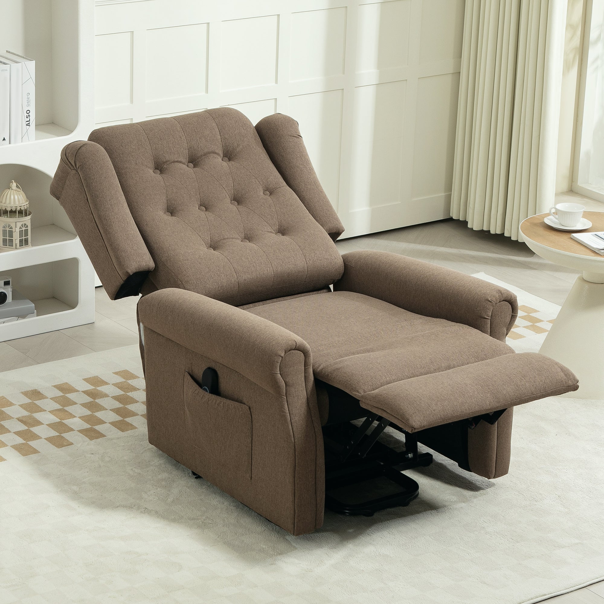 HOMCOM Power Lift Recliner Armchair with Wingback, Button Tufted, Brown - Home Symphony