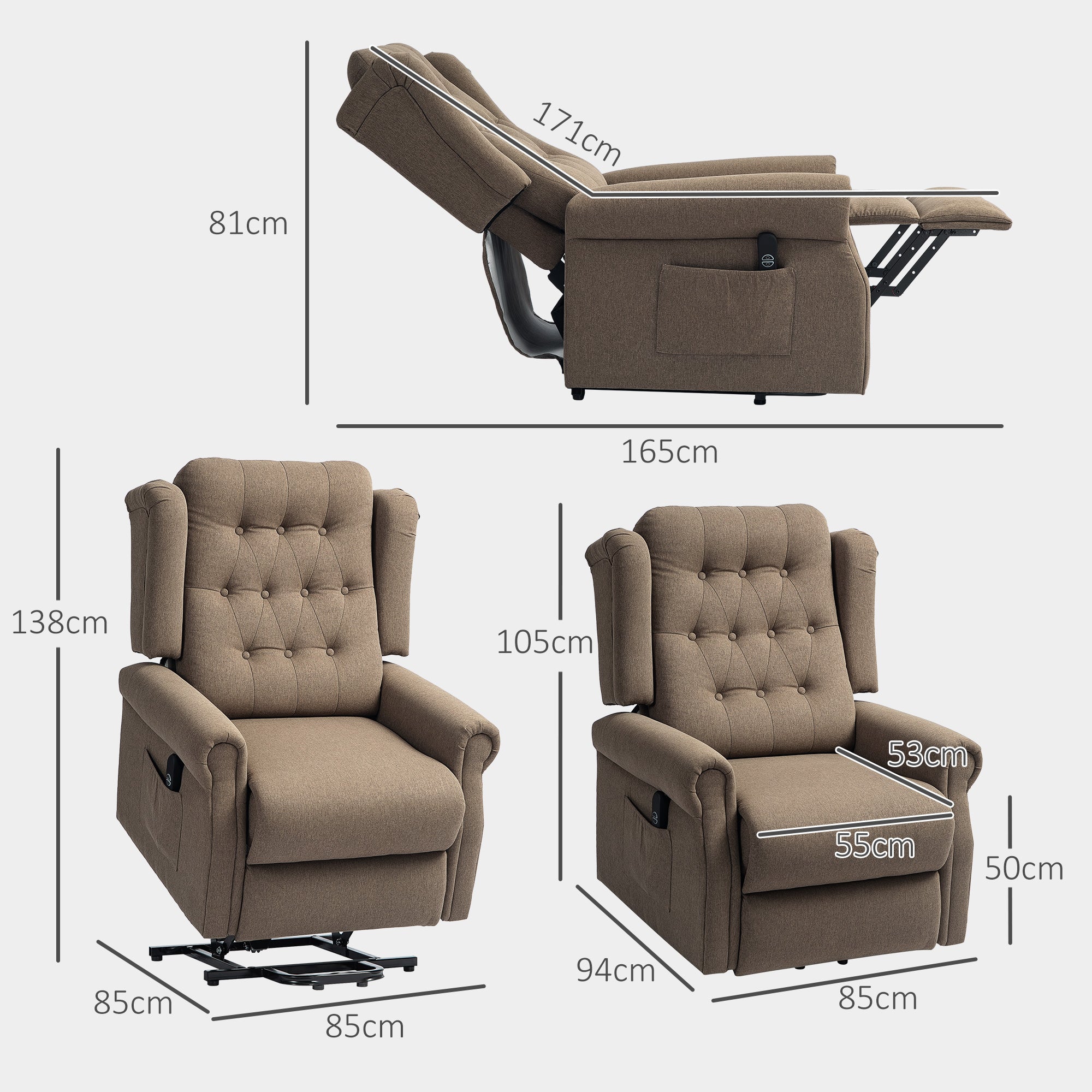 HOMCOM Power Lift Recliner Armchair with Wingback, Button Tufted, Brown - Home Symphony