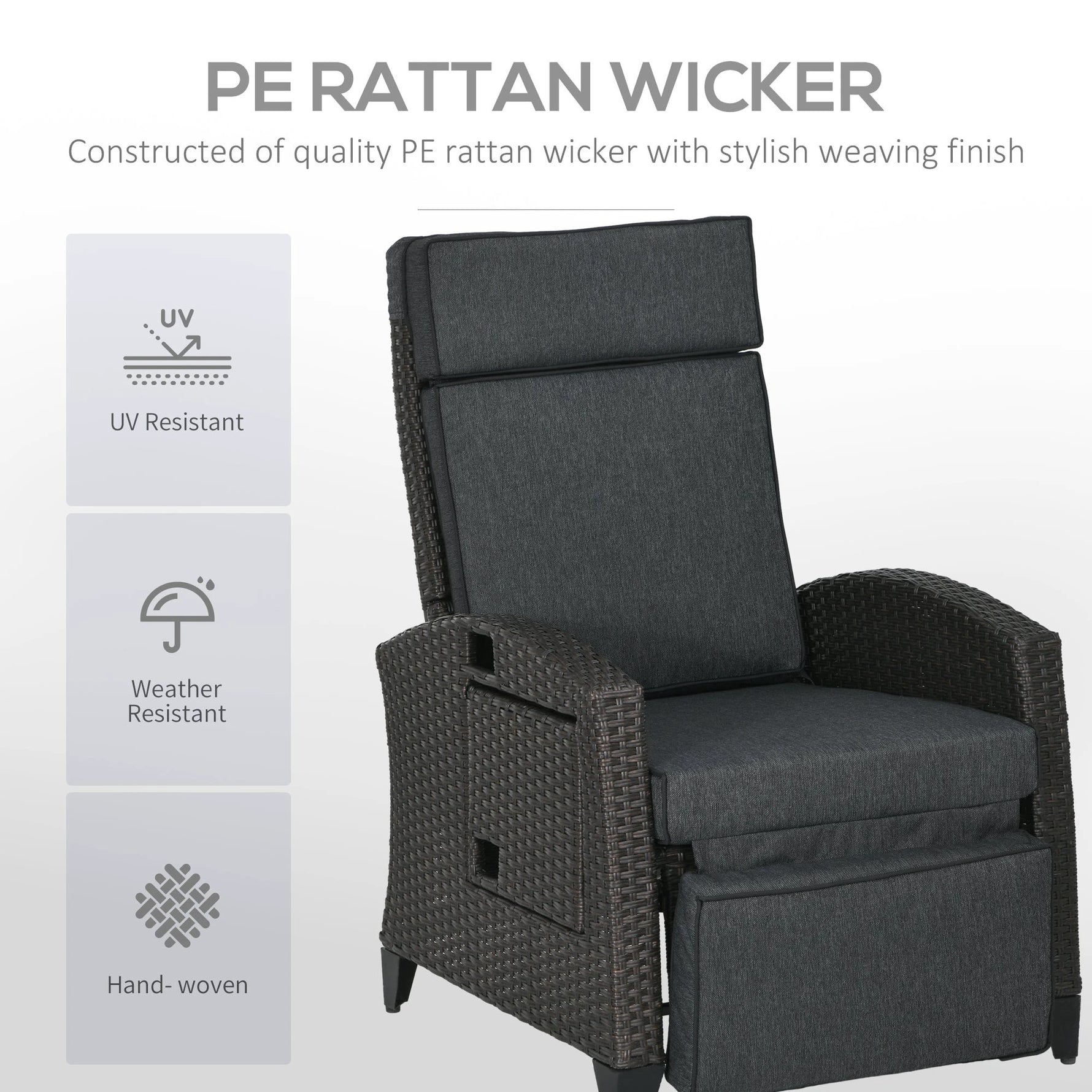 Outsunny Outsunny Outdoor Recliner Chair with Cushion Rattan Reclining Lounge Chair - Uncategorized Recliner