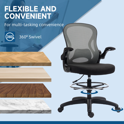 Vinsetto Draughtsman Chair Tall Office Chair w/ Adjustable Footrest, Dark Grey offers comfort and flexibility for high work surfaces.