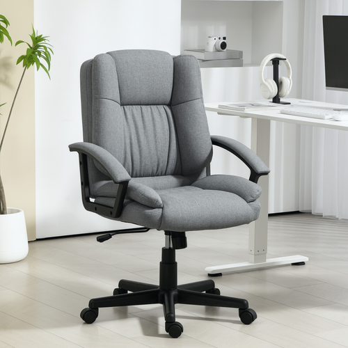 HOMCOM Swivel Executive Office Chair Mid Back Chair w/ Arm, Grey offers stylish comfort for productive workspaces.