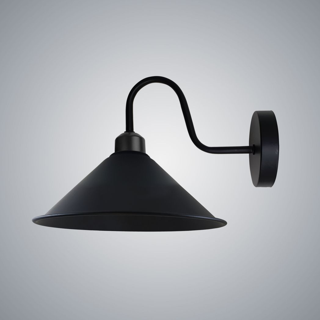 Premium Wall Light 8In Cone Shade Swan Neck E27 For Home by Home Symphony, matte black wall sconce.