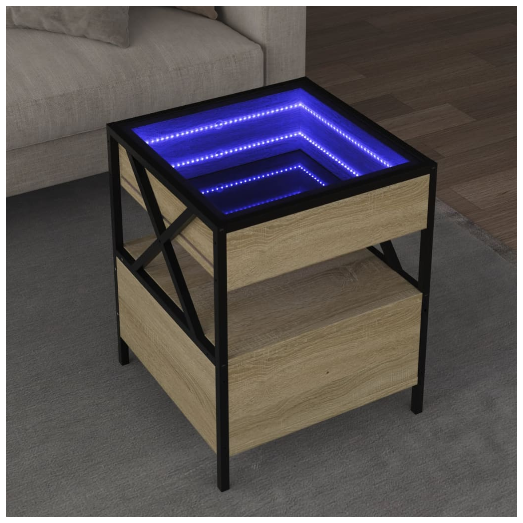 vidaXL Coffee Table 40x40x51 cm Infinity LED RGB Mirror Sonoma Oak For Living Room - vidaXL - Home Symphony