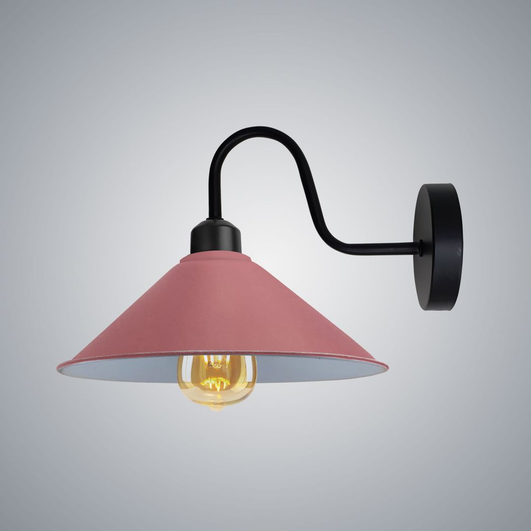 Elegant Pink Cone Wall Lamp E27 Base Swan Neck Hallway by Home Symphony, pink conical shade with swan-neck arm.