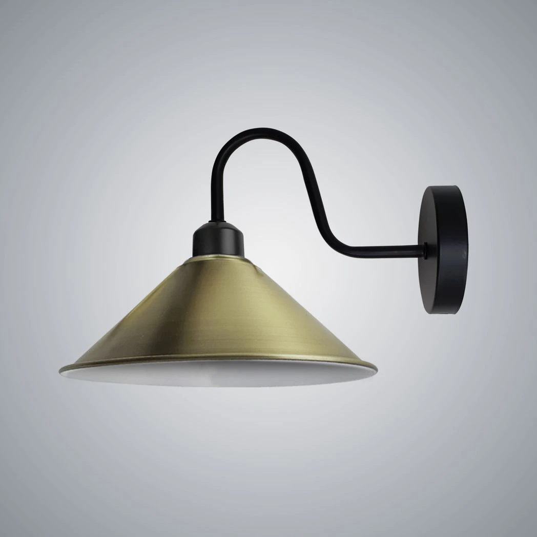 Un-branded Green Brass Wall Light Swan Neck Cone Shade E27 Base Hallway - Wall Lights
