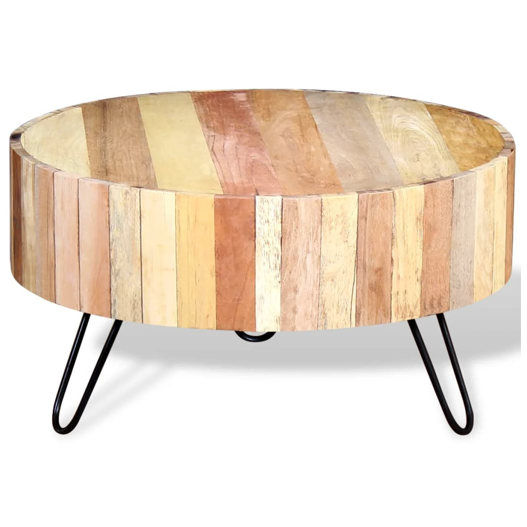 VidaXL Reclaimed Wood Coffee Table Industrial Round Design Handcrafted Living Room