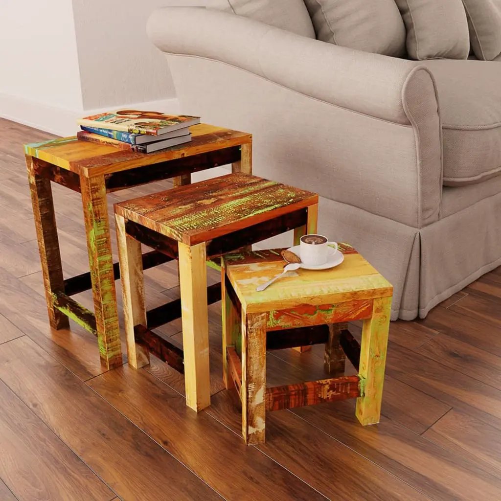 vidaXL vidaXL Nesting Table Set 3 Pieces Vintage Reclaimed Wood - Nest of Tables