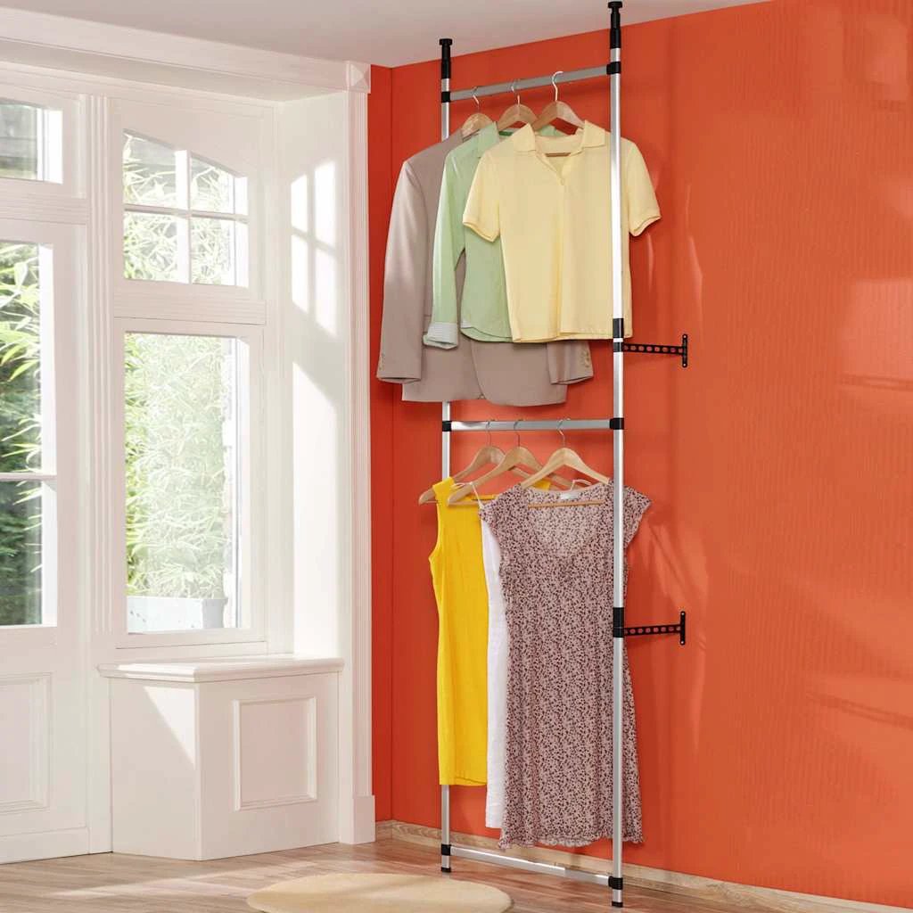 vidaXL vidaXL Telescopic Wardrobe System with Rods and Shelf Aluminium - Wardrobe