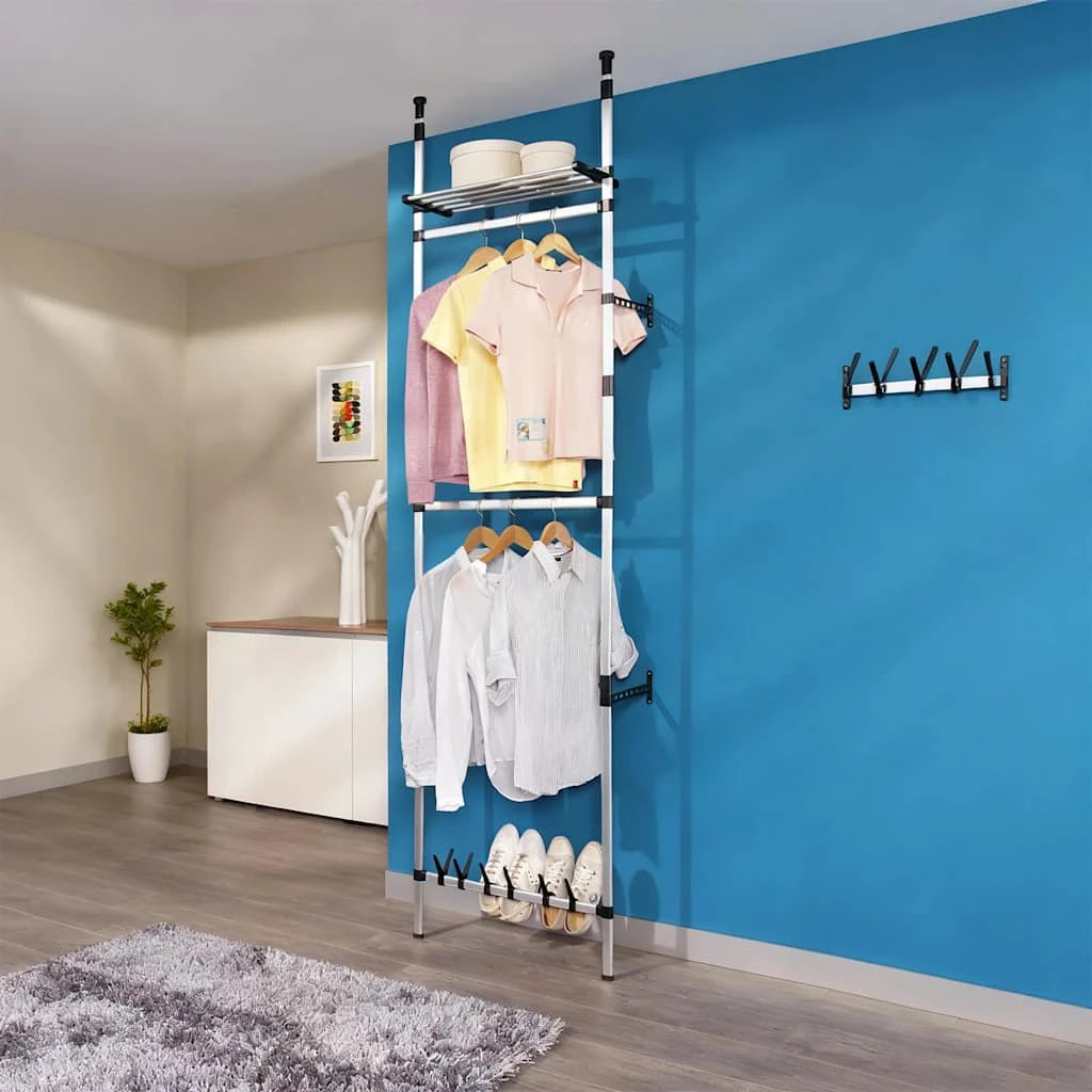 vidaXL vidaXL Telescopic Wardrobe System with Rods and Shelf Aluminium - Wardrobe