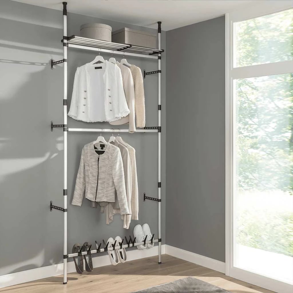 vidaXL vidaXL Telescopic Wardrobe System with Rods and Shelf Aluminium - Wardrobe