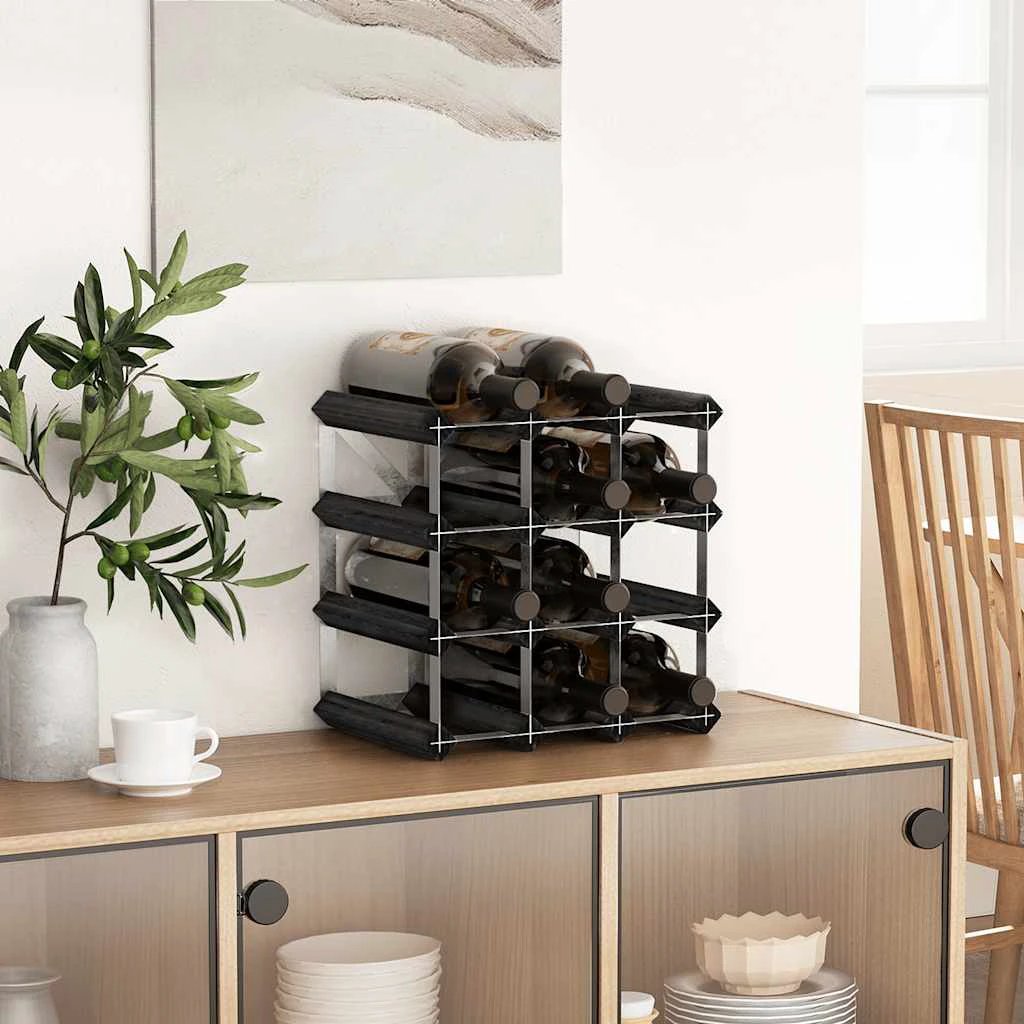 vidaXL vidaXL Wine Rack for 12 Bottles Black Solid Pine Wood - Wine Rack