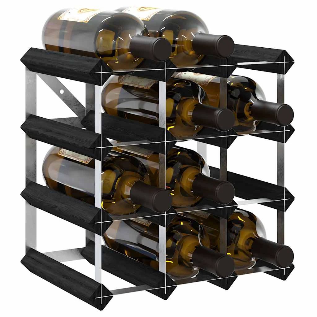 vidaXL vidaXL Wine Rack for 12 Bottles Black Solid Pine Wood - Wine Rack