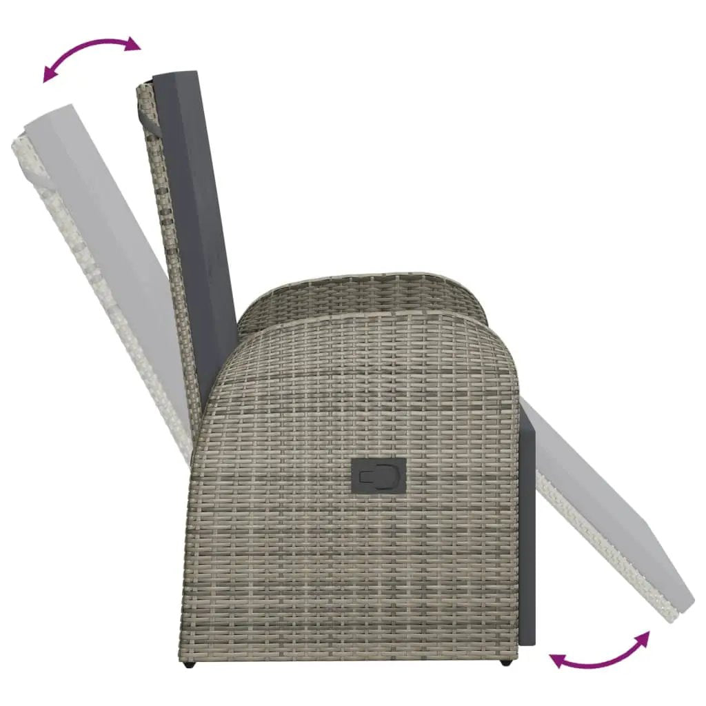 vidaXL vidaXL Reclining Garden Chair with Cushions Grey Poly Rattan - Garden Chairs